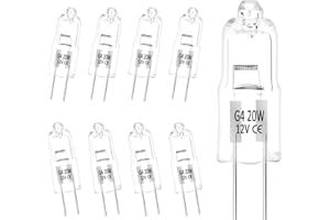 UKOFEW Ampoules Halogènes G4，Ampoule Blanc Chaud 12V 20W，Lampe de Base à Broche Halogène，Gradable, Basse Tension , Lampe à Capsule Transparente, 10