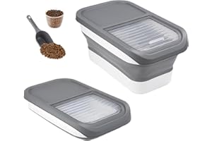 Druuzyl Conteneur à Croquettes pour Chien/Chat 10KG - Boîte de Stockage Pliable avec Cuillère et Tasse à Mesurer, Gris, Seau Hermétique pour Nourriture et Friandises Animaux