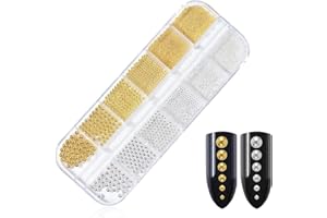 EYVRPAU 1 pièce Perles à dos plat pour nail art,Lot de 2 boîtes en acier doré et argenté,Pour ongles en gel,caviar,vêtements,bricolage,3D petite perle design