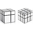 D-FantiX Shengshou Mirror Cube 2x2 3x3 Speed Cube Set, Magic Cube 2x2x2 3x3x3 Puzzle Cube Mirror Blocks Bundle Irregular Speedcube Unequal 3D Puzzles Cube Toys Silver (2 Pack)