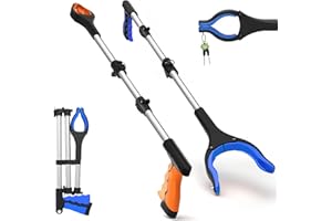 Wiseten 2 Piezas Pinza Recoge Objetos Plegable, 110cm Brazo con Pinza Larga para Alcanzar Objetos para los Viejos, Recogedor de Basura, Pinzas Extensibles con Imán para Discapacitados