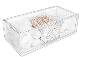 DoocliB Wattestäbchen Behälter,Schubladen Organizer Stapelbar,Wattestäbchen Behälter Transparent 3 Fächer,Für Kommode Waschtisch Badezimmer Küche