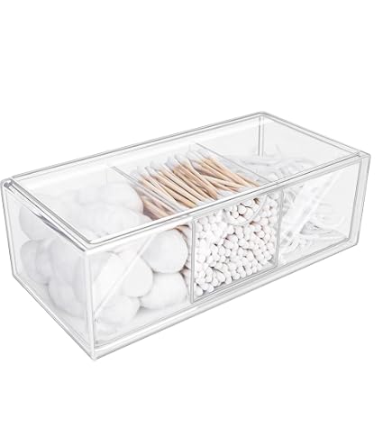 Elitecran Acryl-Aufbewahrungsbox Mit Deckel – 3 Fächer Für Wattestäbchen, Make-up & Schmuck