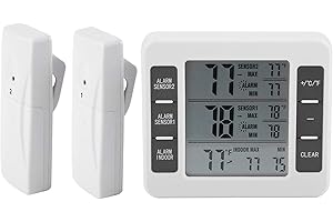 Belissy KüHlschrank Thermometer Thermometer KüHlschrank TemperaturmessgeräT Innen AußEn Temperatursensor Mit LED-Anzeige und Akustischem AlarmPerfekt FüR Hause, Bars, Cafes