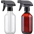 KREMORV Plastic Spray Bottles Clear and Brown Refillable Container Empty Spray Bottle 10oz/300ml Stream and Adjustable Head Sprayer for Cleaning Products, Plants, Pet, Hair
