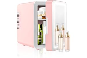 Suewidfay Mini Fridge for Bedrooms 4L, Skincare Fridge with LED Mirror 3 Adjustable Pink Mini Fridge, Cooler Warmer AC DC Power Car Fridge 12v Beauty Fridge for Travel Cosmetics Drinks