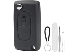 DXiongW Guscio Chiave Auto 2 Pulsanti CE0536 HU83 Compatibile con Peugeot 207 307 308 407 408 607 Citroen C2 C3 C4 C5 C6 C8 Xsara Telecomando Custodia Chiave Pieghevole con Supporto Batteria e Slot