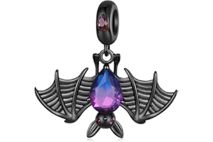 SHIYU Ciondoli con charm pipistrello per bracciali Pandora,regalo con charm con perline di Halloween in argento sterling 925