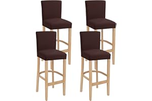 LANSHENG Chair Covers, Bar Stool Cover with Backrest, Set of 4 Covers for Bar Stools, Stretch, Washable Bar Stool Cover, Suitable for Bar Stools with Short Backrest, Brown