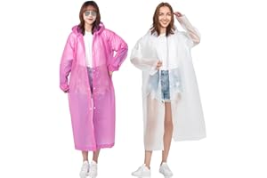 AVETTCIT 2PCS Portable Raincoat,Rain Poncho Raincoats for Adults,Waterproof with Hoods and Sleeves,Transparent Raincoat,Reusable Rain Resistant Poncho,for Camping, Emergency Situations, Travel,white and pink