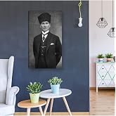 Lona Sanat Siyah Ve Beyaz Atat&uuml;rk Portresi Kanvas Tablo Dekoratif Canvas Tablo;Mavi, Yeşil 50 X 70