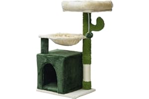 Fudajo Arbre à Chat Forme de Cactus Arbre d’Escalade de Grattage 75cm avec 4mm de Sisal Maison Hamac