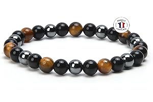 Attraction Zen BRACELET TRIPLE PROTECTION PIERRES NATURELLES | Bracelet Extensible | Oeil de tigre - Obsidienne noire - Hématite