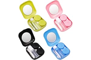 metagio Contact Lens Containers, Contact Lens Storage, Contact Lens Box, Travel Contact Lenses, Accessories Case, Tweezers, Extrusion Bottle, Suction Cups and Mirror, Pack of 4, Blue, pink,