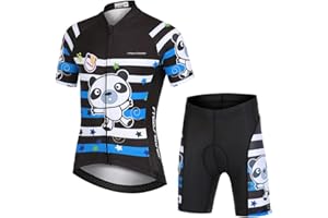 Amur Leopard Kinder Fahrrad Trikot Set Jungen Mädchen (Kurzarm Trikot & Kurz Radhose mit 3D Sitzpolster) Atmungsaktiv Radsport Bekleidung