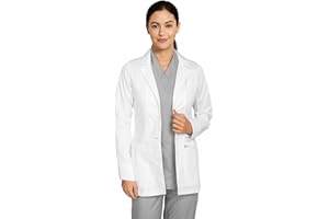 B-well Livia damski fartuch lekarski, krótki, biały – medyczny fartuch laboratoryjny z kołnierzem, długi rękaw, 3 kieszenie, listwa guzikowa – pielęgnacja i odzież robocza