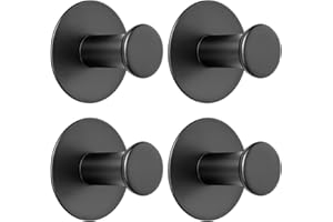SAYAYO Samoprzylepne haczyki 4 szt., czarne samoprzylepne haczyki na płaszcze do wieszania ręczników, haczyki ścienne do łazienki, kuchni, drzwi domu, stal nierdzewna SUS304, bez gwoździ, okrągła