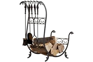‎LOBERON Loberon Kaminbutler Stirling, inkl. Schürhaken, Glutzange, Schaufel & Besen, mit Schmiedeeisernen Ornamenten, Handgefertigtes Gestell, Kaminzubehör, Eisen, Rostbraun