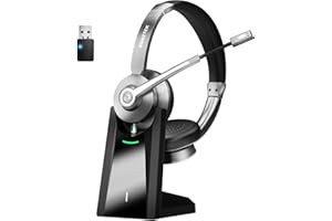 Vonztek Bluetooth Headset,Wireless Headset with Microphone Noise Canceling & Mute, Wireless Headphones with Microphone with USB Dongle & Charging Dock for Office Skype Zoom Meeting