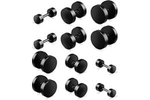 LIQWEI 6 Pairs Black Stud for Men Women, Stainless Steel Ear Studs, Fake Gauges Dot Earrings 4-10mm Round Ear Studs