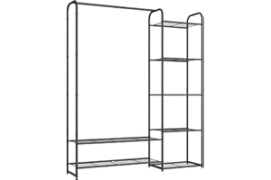 SONGMICS Appendiabiti, Armadio Aperto, Asta Appendiabiti, Portabiti con Ripiani Portaoggetti, Guardaroba in Metallo, Autoportante, Nero Opaco LGR462B01