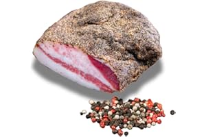 BELLMOND EQ Guanciale | Fettbacke | Stücke portioniert ca. 600g | ein 100% italienisches Produkt | ideal für ihre Amatriciana- und Carbonara-Rezepte |höchster Qualität | luftgetrocknet | mit Pfeffer gewürzt