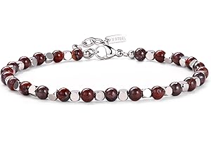 Chriscoco Pulsera Hombre Mujeres 4mm Pulseras Piedras Naturales Cuentas para Pulseras Acero Inoxidable Hombre Pulsera Ojo de Tigre Pulsera Plata Hombre con Caja de Regalo