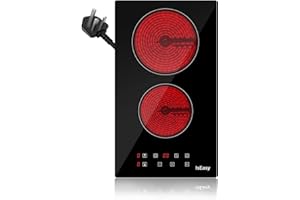 IsEasy Electric Ceramic Hob with Plug-in, Built-in & Portable Cooktop, 30cm 2 Zones 3000W