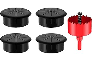 DuDuZui 4 Pièces œillets de Bureau, Passe-câble de Bureau 60mm Passe-câble de Bureau, Idéale pour Le Bureau et la Maison Câble de Table, avec Scie Cloche (60mm, Noir)