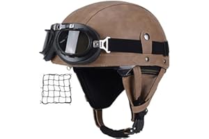 SMILFREE Halbschalenhelm mit ECE, Jethelm Retro, Chopper Helm, Retro Motorrad Helm, Scooter-Helm, Offenem Helm, mit Brille halbhelm Motorrad männer motorradhelm