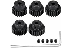 5 stycken 48P motorhjul 21T-25T, 3,175 mm av härdat stål | 21T, 22T, 23T, 24T, 25T med 1/8-tums hål och insexnyckel för borst