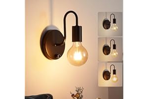 Lightess Lámpara De Pared Industrial Regulable, Aplique Pared Interior con Interruptor Vintage, Iluminación de Interior Retro Negro para Dormitorio, Pasillo, Salon