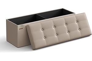 SONGMICS Cassapanca, Pouf Contenitore, Poggiapiedi Pieghevole da 38 x 110 x 38 cm, Ottomano, Regge fino a 300 kg, per Soggiorno, Camera da Letto, Entrata, Marrone Cammello LSF070K03
