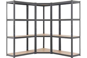 Juskys système de 3 étagères Easy | 1 étagère d'angle et 2 étagères de Stockage | 12 Planches en Bois MDF | 960 kg | Étagère pour Charges Lourdes étagère emboîtable Gris