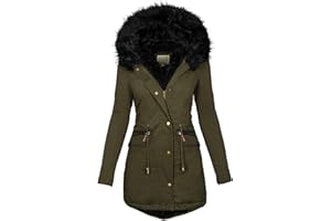FUPODD Wintermantel Damen Mittellang Winterjacke Warm Gefüttert Fleece Parka Mantel Mit Kapuze Kunstpelzkragen Jacke Frauen Winter Winterparka Verdickene Outdoor Übergangsjacke Mit Knöpfen Zipper