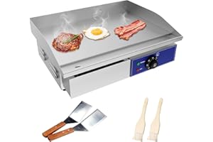 TAIMIKO Plancha Électrique Professionnelle 55 * 35.5cm Plaque de Cuisson Lisse 2 Zones De Cuisson 3000W Commerciale Plancha BBQ Acier INOX Grill posable avec thermostat et bac à jus amovible (Lisse)
