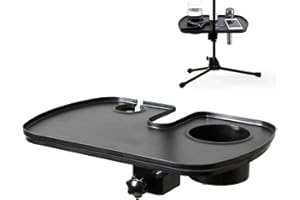 Firulab Bandeja para micrófono, Estante Multifuncional para Atril con portavasos, Soporte micrófono Bandeja Tarjeta Sonido para grabación transmisión Rendimiento Escenario