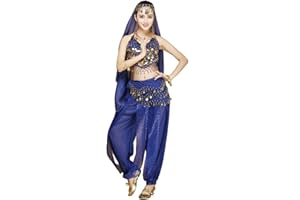 Grouptap Womens danzatrice del Ventre 4 Pezzi Vestito Costume Set con Il Massimo dei Pantaloni Testa Velo Sciarpa dell'anca per Ballare Egiziano Arabian