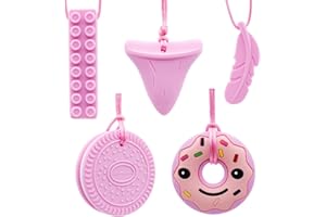 GNAWRISHING Chew Necklaces for Sensory Kids 5 Pcs Pink Sensory Chewy Toys for Autism Girls and Boys, ADHD Toddler, Adult