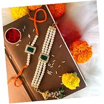 Elegant Kundan Stone Mangalsutra Bracelet Rakhi Set With Roli Chawal & Card For Brother/Bhabhi - Rakshabandhan Gift (R134-CO)