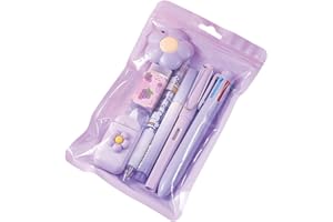 AFOXON 7 Pcs Cute Purple Stationery Set Kawaii School Supplies Office Supplies Including Ballpoint Pens Pencil Eraser Stationery Kit