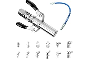 LHOEST Boquilla para pistola de engrasado, 14 unidades, 10000 PSI doble mango G Coupler para pistola de engrase con 12 boquillas M6/M8/M10/M12 + manguera de 30 cm, acoplamiento para prensas de engrase