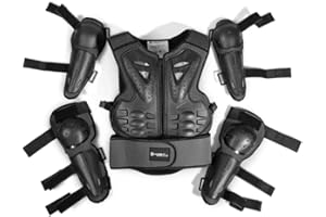 ARMOR QTREES Traje de protección para niños de 5 a 13 años de edad, para motocross, ciclismo, esquí, patinaje sobre ruedas, negro