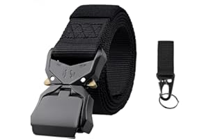 Feloyal Cintura tattica da uomo, cintura ad alte prestazioni da 1,5 pollici con fibbia in metallo a sgancio rapido, cintura da trekking con gancio (nero)