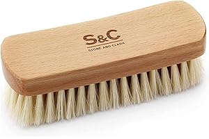 Stone and Clark Horse Hair Shoe Brush - Polish Your Leather to Perfection - Shoe Polish Brush with 100% Horse Hair Bristles & Concaved Beech Wood Handle (Premium Beige Horse Hair Brush)