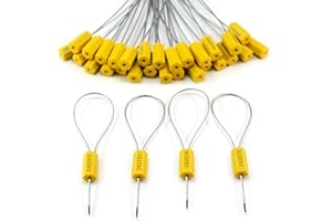 COCOLELE 50pcs Numbered Security Cable Seals Tamper Proof Steel Wire Cable Tags Pull-Tite Trailer Seals Cable Ties-Strap (Yellow)