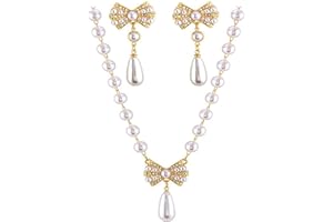Dishowme Collier coeur en perle Boucles d'oreilles Collier pendentif papillon en cristal Fausses perles en pierres de Rhin Coeur d'amour Nœud papillon Pampilles Collier ras du cou pour femmes filles