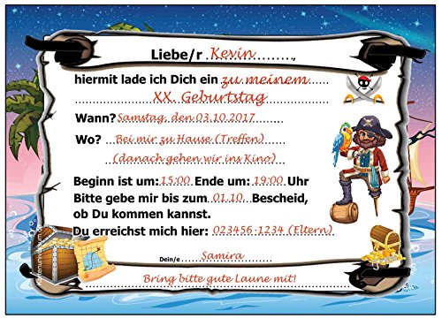 12 er Set Einladungskarten Pirat Schatzkarte Piratenparty Kindergeburtstag Einladung Piratenkarte – 12 Stück zum Piratengeburtstag mit Piratenschiff Party für Jungen und Mädchen - 3