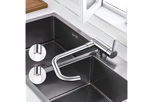 ONECE Rubinetto Cucina Pieghevole con 2 Modalità, Rubinetti Sottofinestra per Lavello, Miscelatore Monocomando Abbattibile Girevole a 360°, Acciaio Inox 304, Acqua Fredda e Calda