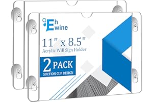 EHWINE Acryl-Fensterschilderhalter, 21,6 x 28,9 cm, horizontal mit 4 Saugnäpfen, transparenter Acrylrahmen, Wandhalterung, Werbeschilderung, Schilderhalter für Geschäft, Schule, Büro, Zuhause, 2 Stück